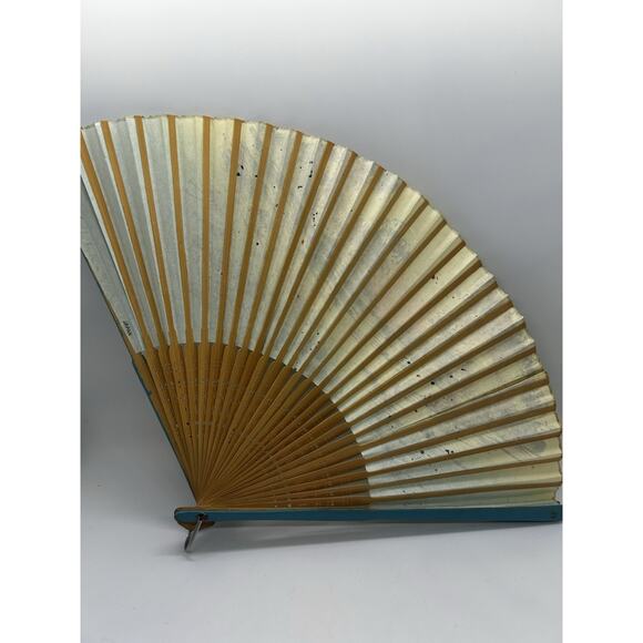 Vintage Oriental Wood & Paper Hand-Painted Folding Hand Fan Swans Flowers Rare - Picture 6 of 9